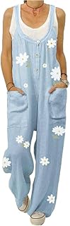 Combinaison sans manches à imprimé floral avec poches et boutons pour femme