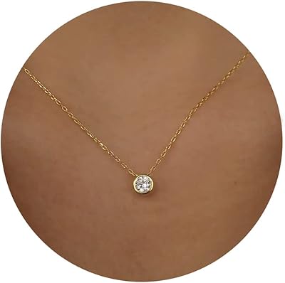 Tiwiki collier de diamants pour femmes élégant plaqué or 14 carats long simple