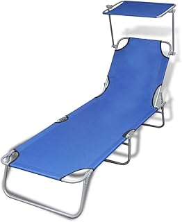 Transat pliable pour extérieur avec auvent, bleu, dimensions 189 x 58 x 27