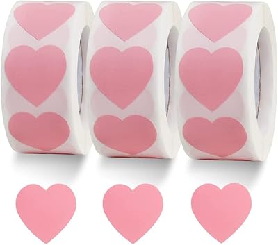 1500 autocollants coeur rose 1 pouce en papier pour la saint-valentin