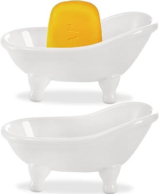 Dew lot de 2 porte-savon en céramique décoratif blanc petit porcelaine avec trou