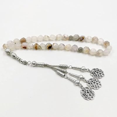 Chapelet en pierre d'agate naturelle de tasbih 33 45 66 99 perles, bijoux
