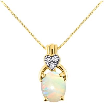 Collier pendentif diamant et opale en or jaune 14 carats avec chaîne