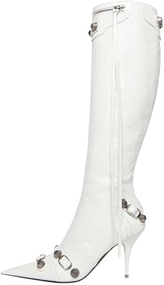 Bottes hautes pour femmes - talon aiguille pointu avec fermeture éclair et pompon