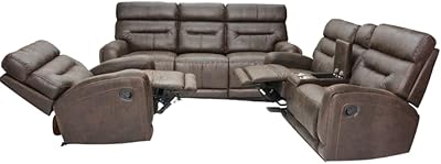 Ensemble de canapés relaxants à manivelle 3 pièces, fauteuil de relaxation en cuir