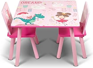 Ensemble table et chaises en bois pour enfants avec motif licorne tf5803p