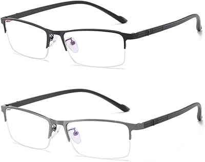 Lot de 2 lunettes de lecture bloquant la lumière bleue pour hommes et femmes, cadre métallique élégant, lecteur d'ordinateur avec charnières à ressort, filtre uv anti-éblouissement/fatigue oculaire. Diaytar Sénégal : Innovation digitale et prix attractifs