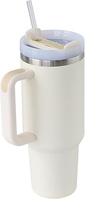 Tasse de 40 oz avec poignée, couvercle et paille (crème)