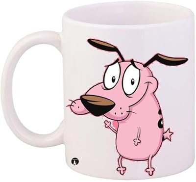 Tasse à café imprimée ryn courage cowardly dog, blanc/rose/marron, 11 oz - rynmg12620