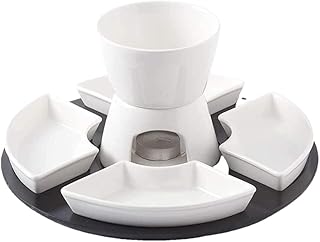 Service à fondue au chocolat fondu avec assiettes et fourchettes en céramique inox