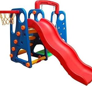 TOBOGGAN ET BALANÇOIRE RBW AVEC BASKET-BALL, ENSEMBLE D'ACTIVITÉS MULTICOLORES 3 EN 1 POUR