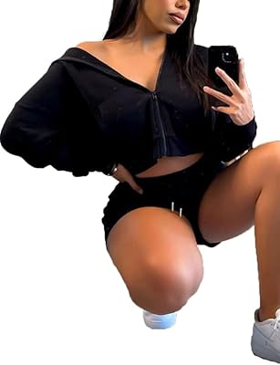 Survêtement sportif décontracté pour femmes, ensemble 2 pièces, sweat à capuche avec fermeture éclair à manches longues + short tendance, tenue féminine mince (couleur : noir, taille : l). Diaytar : Le discount intelligent pour consommateurs avisés