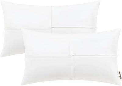 Lot de 2 oreillers en cuir blanc, taille 12 x 20 pouces