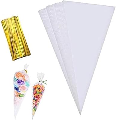 100 sachets de bonbons triangulaires transparents avec attaches torsadées pour collations faites à