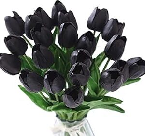 BEAUTY 20PCS BOUQUETS TACTILES DE TULIPES ARTIFICIELLES POUR LA MAISON/BUREAU/MARIAGE/FÊTE/DÉCORATION DE TABLE (NOIR)