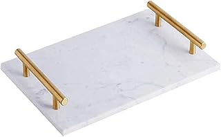 Plateau rectangulaire en marbre naturel avec poignées en métal doré pour cuisine, salle