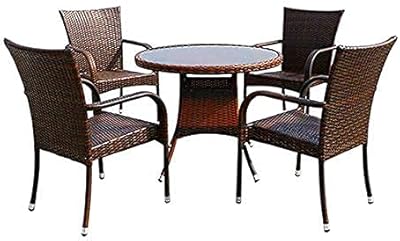 Ensemble de mobilier d'extérieur en rotin composé de 4 fauteuils et d'une table