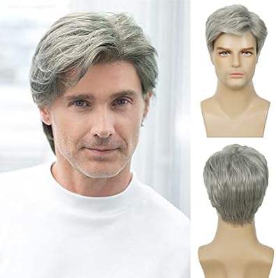 Perruques barosi pour hommes, perruques synthétiques courtes gris argenté, cheveux naturels résistants à