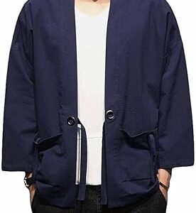 Veste cardigan kimono de style japonais pour homme, en mélange de coton et lin, à sept manches, couleur unie, ouverte sur le devant. Trouvez tout ce dont vous avez besoin sur Diaytar Sénégal