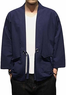 Veste cardigan kimono de style japonais pour homme, en mélange de coton