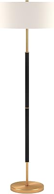 Lampadaire hain & hart à 2 lampes avec abat-jour en tissu, noir mat/cuivre/blanc