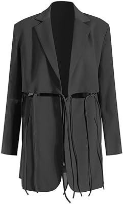 Yebdd blazers décontractés pour femmes, manches longues crantées, découpées, bandage solide, vêtements