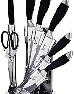 Ensemble de couteaux de cuisine edinburgh 8 pièces avec support magnétique | ensemble de couteaux haut de gamme et support rotatif - ensemble de 8 pièces, noir et argent. Votre satisfaction, notre priorité chez Diaytar