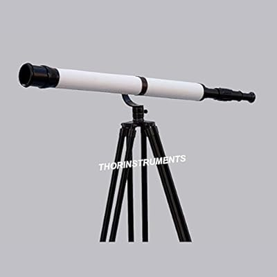 Télescope galileo nautique en cuir blanc thorinstruments 60\" en finition bronze avec support