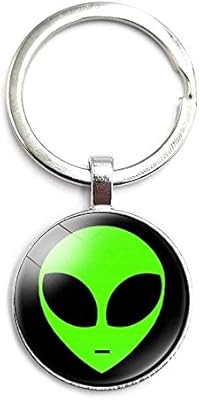 Porte-clés drôle alien en verre cabochon pendentif de voiture bijoux