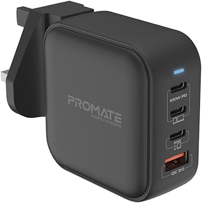 Chargeur mural usb-c promate gan 100 w avec 2 ports usb-c pd, 18