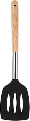 Spatule à fente en silicone vag avec manche en chêne, 13,5", gris
