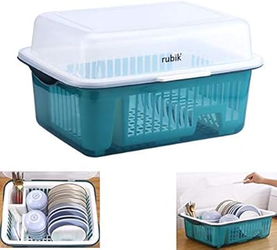 Étendoir de rangement et de séchage rubik avec couvercle transparent, bleu, grand