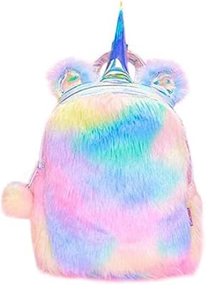 Womdie sac à dos licorne avec trousse d'école en peluche, petit sac à dos en velours licorne moelleux pour filles et enfants, sac d'école en velours arc-en-ciel pour voyage. Faites-vous plaisir sans culpabiliser avec Diaytar