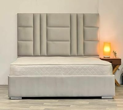 Cadre de lit rembourré en tissu contemporain avec surmatelas matelassé
