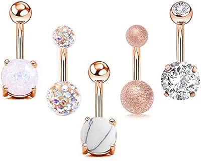 5 pièces 14g anneaux de nombril en acier inoxydable pour femmes filles, anneaux