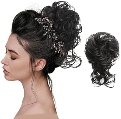 Chignon désordonné, extensions synthétiques super longues ébouriffées, extensions de cheveux bouclés, queue
