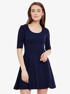 Robe courte unie à col rond et demi-manches pour femme (moss17d07-54)