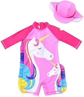 Maillot de bain à manches longues pour fille avec bonnet et motif double