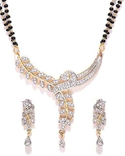 Collier mangalsutra plaqué or parsemé de diamants américains au design traditionnel et moderne