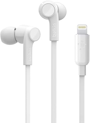 Écouteurs belkin soundform avec connecteur lightning écouteurs intra-auriculaires certifiés mfi avec microphone étanches