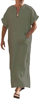 Robe en lin à manches courtes et col en v pour hommes, robe