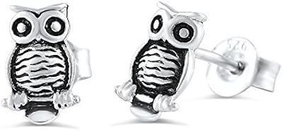 Boucles d'oreilles hibou en argent sterling - 8 mm