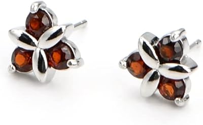 Boucles d'oreilles exquises en argent 925 et perles rondes en grenat naturel pe2276