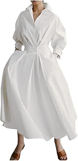 Robe longue trapèze élégante en coton à manches longues pour femme