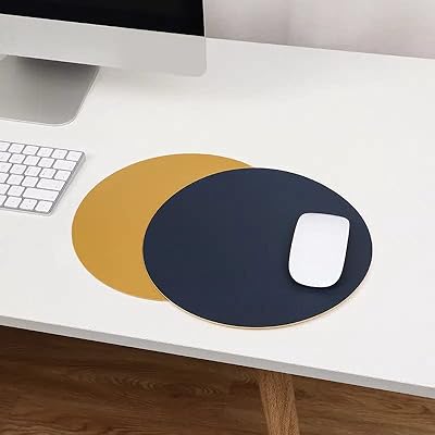 Tapis de souris rond double face en cuir pu imperméable, facile à nettoyer