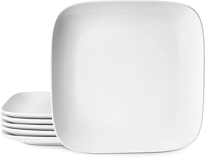 Assiettes plates carrées en porcelaine dawin de 10,6 pouces, 6 pièces, assiettes