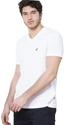 T-shirt à manches courtes et col en v coupe ajustée de couleur unie