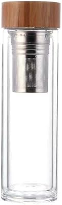Bouteille d'eau en verre borosilicate lass avec couvercle en bambou, infuseur à thé