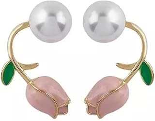 Boucles d'oreilles de luxe en zircon rose, lys et perles pour femmes, magnifiques
