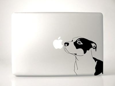 Image de pitbull sniff apple dog - autocollant noir pour macbook 33 cm